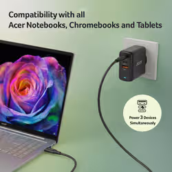 Acer 67W PD Charger, USB Port: 2C+1A, UK Plug, 100W USB-C Cable, Black - Additional view 4