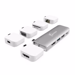 j5create JCD389 Ultradrive Kit USB-C™ Multi-Display Modular Dock, includes 2x HDMI ports and 4x USB ports, Silver and White,  ...