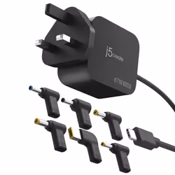 j5create JUP1565DC 67W GaN PD USB-C® Mini Charger with 6 Types of DC Connector-UK, Black, Indoor, AC, Black