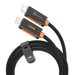 j5create JUCX26L20 USB-C® 240W Ultra Soft Double-Braided Fast Charging Cable (6.6 ft. / 200 cm), Black/Grey