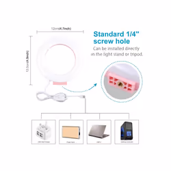 PULUZ 4.7 inch 12cm USB White Light LED Ring Vlogging Photography Video Lights(Pink)