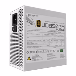 GIGABYTE UD850GM PG5W Power Supply - PCIe 5.0, 80 PLUS Gold, Fully Modular Design, 120mm Fan, ATX 3.0 compatible, EU Plug