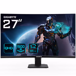 GIGABYTE GS27QC 27" QHD Curved Gaming Monitor - 2560 x 1440, 1500R, 165Hz, 1ms, 250 cd/m², FreeSync Premium, HDR Ready, HDMI ...