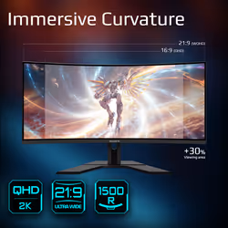 GIGABYTE G34WQCP 34" UWQHD Curved Gaming Monitor - 3440 x 1440, 1500R, 180Hz, 1ms, 350 cd/m2, AMD FreeSync Premium, DisplayHDR 400, HDMI 2.0, Displayport 1.4 - Additional view 7