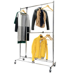 Tatkraft Marvel - Heavy Duty Clothes Rail, 2 Tier Double Mobile Wardrobe with Adjustable Hanging Rails for Clothes, Strong Stable Clothes Rack