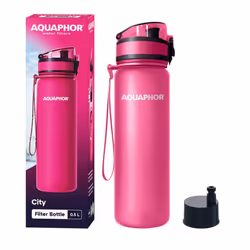 AQUAPHOR City Bottle 500ml Pink  Travel Water Bottle with Activated Carbon Filter  Filters Chlorine & Impurities  Made of Tri ...