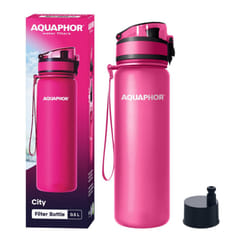 AQUAPHOR City Bottle 500ml Pink  Travel Water Bottle with Activated Carbon Filter  Filters Chlorine & Impurities  Made of Tritan & BPA-Free  Stay Hydr