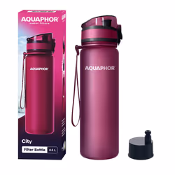 AQUAPHOR City Bottle 500ml Red  Travel Water Bottle with Activated Carbon Filter  Filters Chlorine & Impurities  Made of Trit ...
