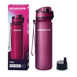 AQUAPHOR City Bottle 500ml Red  Travel Water Bottle with Activated Carbon Filter  Filters Chlorine & Impurities  Made of Tritan & BPA-Free  Stay Hydra