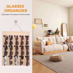 Organizer Sunglasses Storage 15 Slot Eyewear Holder Beige+Brown