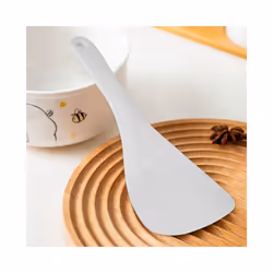 Kitchen Dotted White Plastic Flat Rice Scoop Paddle Meal Spoon