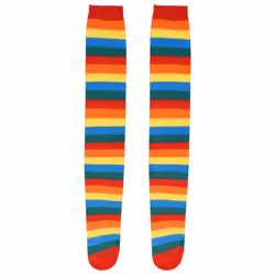 Colorful Rainbow Striped Socks Over the Knee Clown Striped Costume