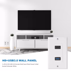 1x 2Port HDMI+USB 3.0 Female Wall Face Plate Outlet Socket Extender