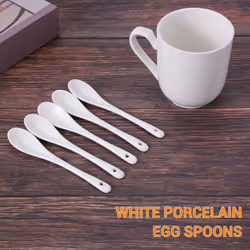5PCS White Porcelain Egg Spoons Ceramic Spoons Coffee Dessert Spoon