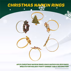 6Pcs Christmas Napkin Rings Xmas Napkin Holder Rings Wreath