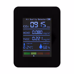 5 in 1 Air Quality Monitor, USB Rechargeable CO2 Detector Black