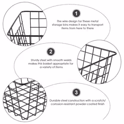Hollow Iron Wired Basket, Metal Basket Without Interlining Black