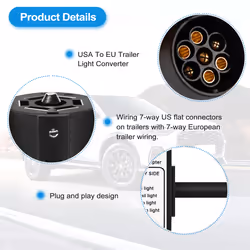 Trailer Light Converter US 7-Way Blade Socket to EU 7-Pin Round Plug