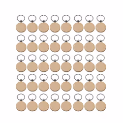 40Pcs Blank Round Wooden Key Chain Diy Wood Keychains Key Tags