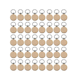 40Pcs Blank Round Wooden Key Chain Diy Wood Keychains Key Tags