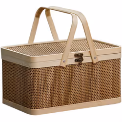 Bamboo Basket Natural -Friendly Woven Basket Bamboo Picnic Basket
