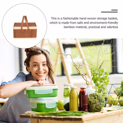 New Bamboo Basket Natural -Friendly Woven Basket Bamboo Picnic Basket