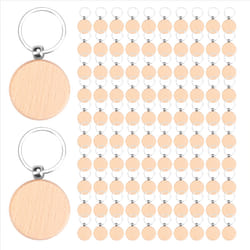 100Pieces Wooden Keychain Blanks Bulk Round Wood Engraving Blanks B