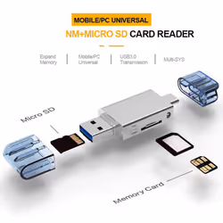USB-C Type C /USB 2.0 to NM Nano Memory Card TF Micro-SD Card Reader