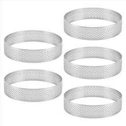 5Pcs Circular Tart Rings with Holes Stainless Steel Cake Mould 9cm