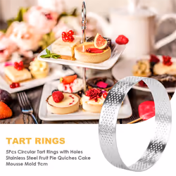 5Pcs Circular Tart Rings with Holes Stainless Steel Cake Mould 9cm