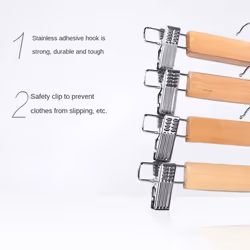 Wooden Skirt Hangers with Adjustable Clips Non-Slip Trouser Hanger