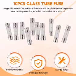 10 Pcs 250V 3A 3Amp Slow Blow Glass Fuses Tubes 5mm x 20mm