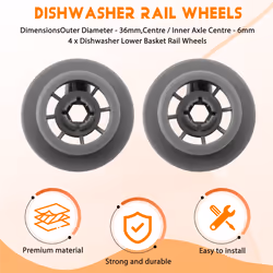 4 x Dishwasher Lower Basket Rail Wheels for Bosch Neff Grey 165314