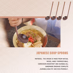 Japanese 8.5 inch Ramen Handcrafted Wooden Soup Spoon Wooden 10 Pcs