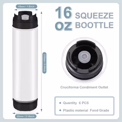 6 Pcs 16 Oz Condiment Squeeze Bottles Inverted Plastic Squeeze Bottle