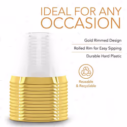Plastic Cup 9 Oz Hard Disposable Cup-Gold Rim