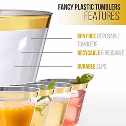 Plastic Cup 9 Oz Hard Disposable Cup-Gold Rim
