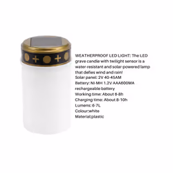 White Grave Candle for Cemetery Grave Solar Lights 1Pcs