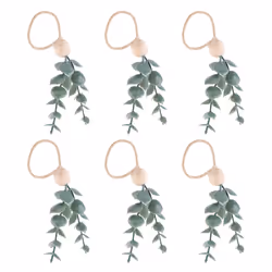 6 Pieces Handmade Wooden Beads Faux Greenery Napkin Holders
