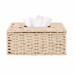 Rattan Tissue Box, Vintage Napkin Holder,Desk Decoration (Beige)
