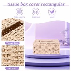Rattan Tissue Box, Vintage Napkin Holder,Desk Decoration (Beige)