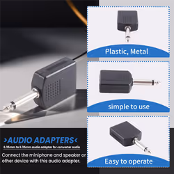 Black 6.35 1/4" Male to Dual Female Mono Y Cord PA Audio Cable Adapter