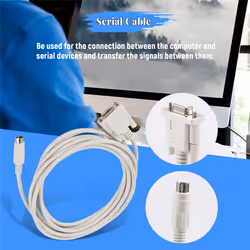 DB9P to 8P Mini Din RS232 Download Cable White 8.2 Ft for PLC DVP-EH