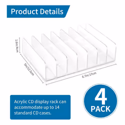 4 Pcs Clear Acrylic CD Holder with Tackable CD DVD Display Rack