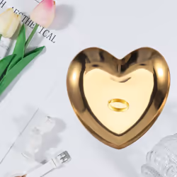 Heart Shaped Jewelry Serving Plate Metal Tray Storage Gold