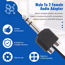 Male Stereo To 2 Dual RCA Female Y Splitter Audio Adapter Converter