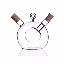 Olive Oil and Vinegar Dispenser 2 in 1 Glass Bottle with Cork Stopper