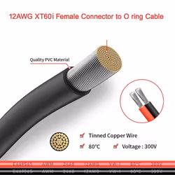 12AWG XT60i Female to O Ring Connector with Tinned Wire