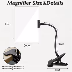 5X Magnifying Glass with Clip, 6x3.5 inch Magnifier with Clamp