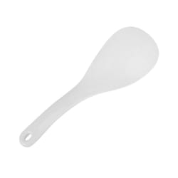 Kitchen Dotted White Plastic Flat Rice Scoop Paddle Meal Spoon
